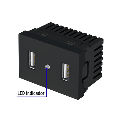 Toma con 2 puertos USB negro de 1.5 módulos, línea Lisboa C2USB-LN 47882 MM00