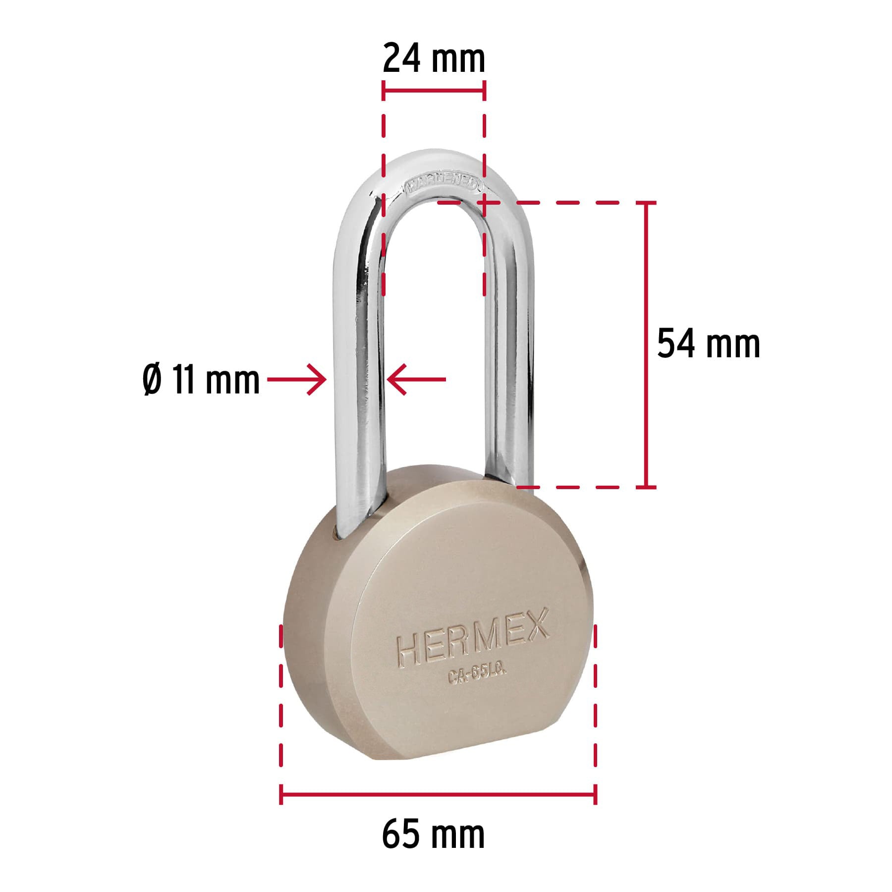 Candado redondo, 65mm, gancho largo, llave de puntos,blister CA-65LQ 43337 MM0