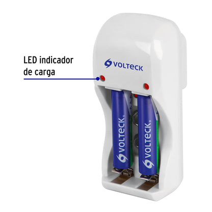 Cargador de pilas, AA, AAA y 9V incluye 2 pilas AAA, Volteck CA-RE-7 46043 MM00