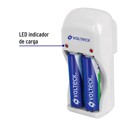 Cargador de pilas, AA, AAA y 9V, incluye 2 pilas AA, Volteck CA-RE-8 46044 MM00