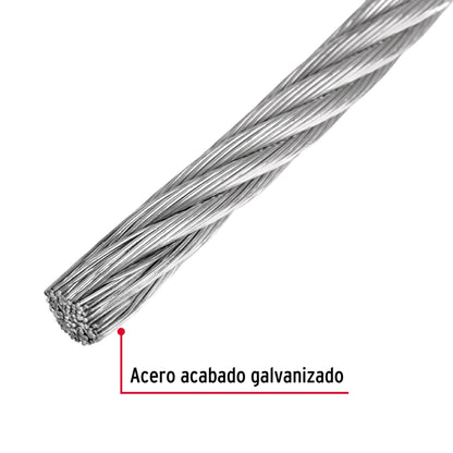 Metro de cable rígido 1/4' de acero 7x7 hilos, 75 m, Fiero CAB-1/4R 44207 MM00