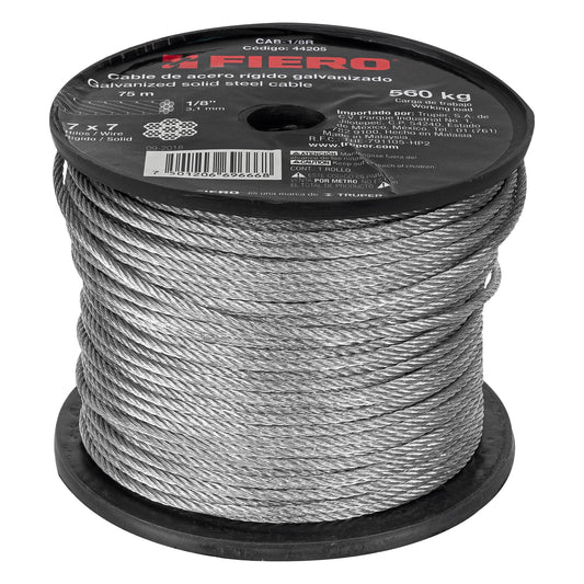 Metro de cable rígido 1/8' de acero 7x7 hilos, 75 m, Fiero CAB-1/8R 44205 MM00