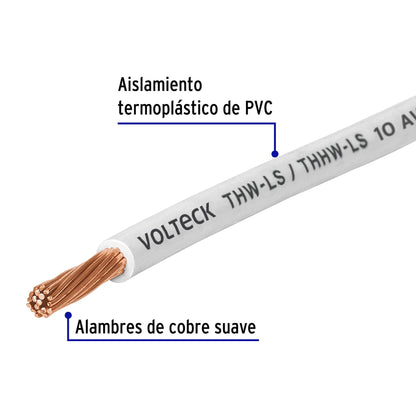 Metro de cable THHW-LS 10 AWG blanco en carrete de 500 m CAB-10B-500 40114 MM2