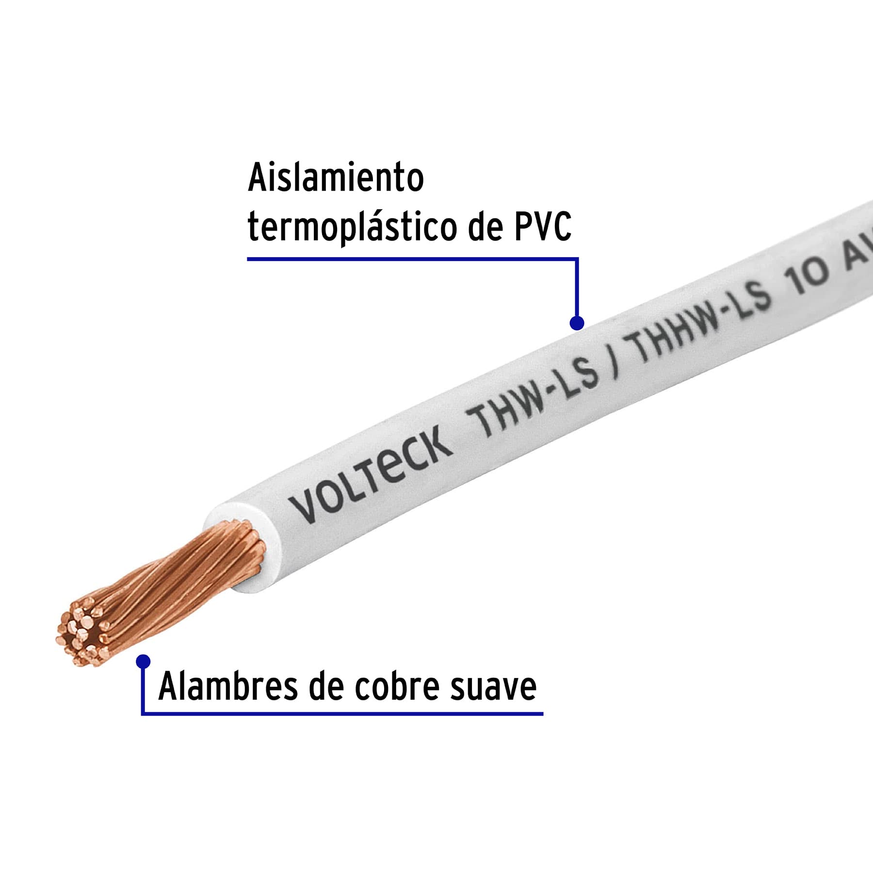 Rollo de 100 m de cable THHW-LS 10 AWG blanco, Volteck CAB-10B 46055 MM2