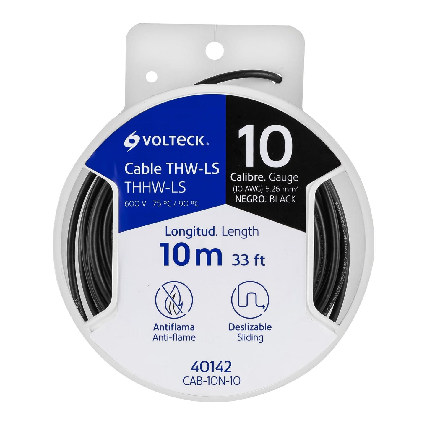 Carrete con 10 m de cable THHW-LS 10 AWG negro, Volteck CAB-10N-10 40142 MM1