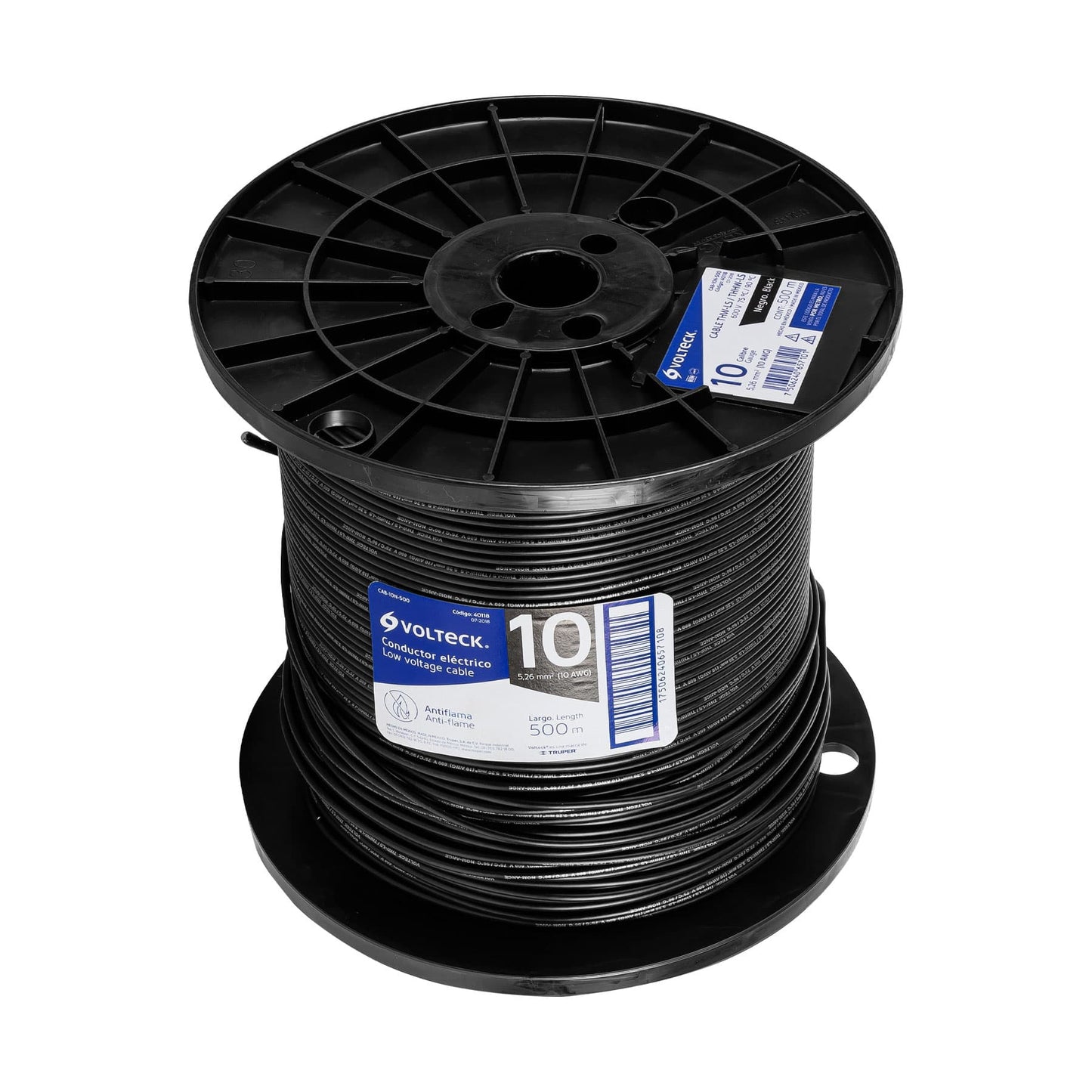 Metro de cable THHW-LS 10 AWG negro en carrete de 500 m CAB-10N-500 40118 MM2