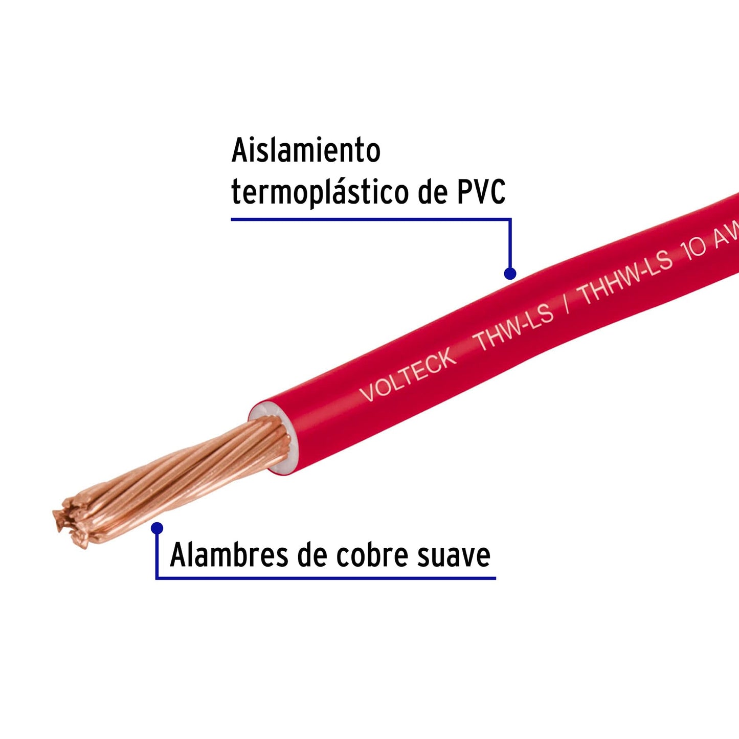 Carrete con 10 m de cable THHW-LS 10 AWG rojo, Volteck CAB-10R-10 40144 MM1