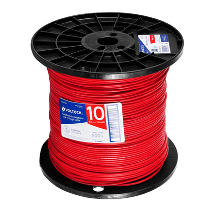 Metro de cable THHW-LS 10 AWG rojo en carrete de 500 m CAB-10R-500 40126 MM2