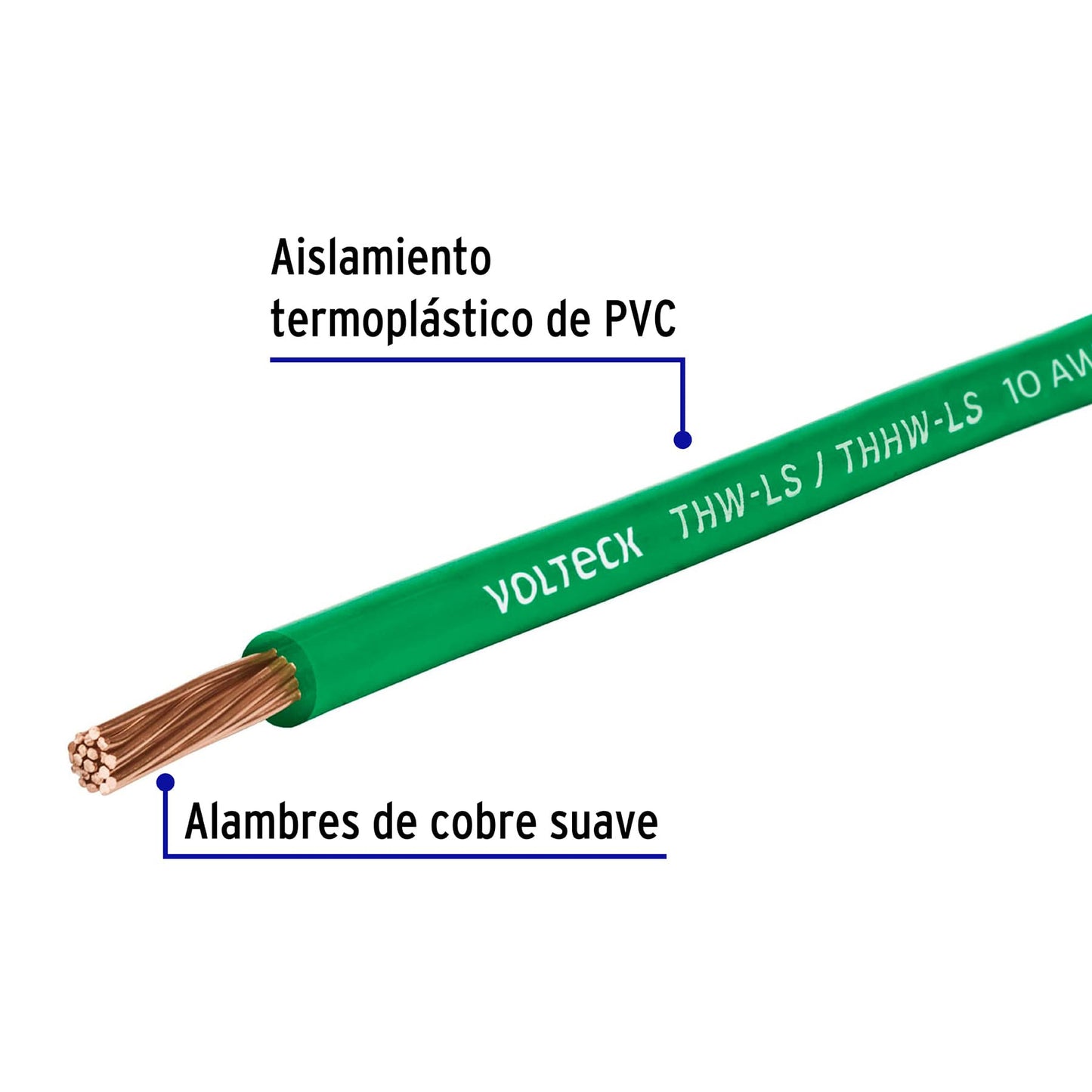 Carrete con 10 m de cable THHW-LS 10 AWG verde, Volteck CAB-10V-10 40251 MM1