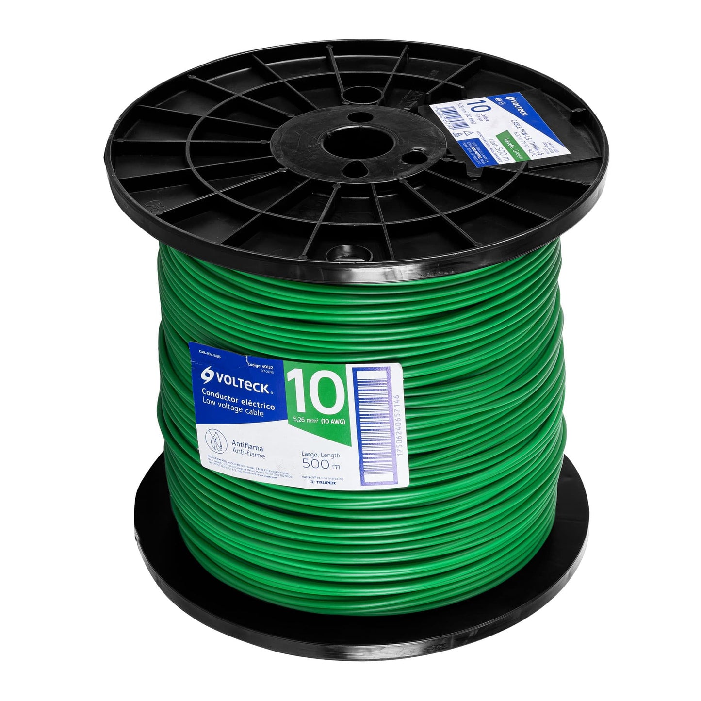 Metro de cable THHW-LS 10 AWG verde en carrete de 500 m CAB-10V-500 40122 MM2