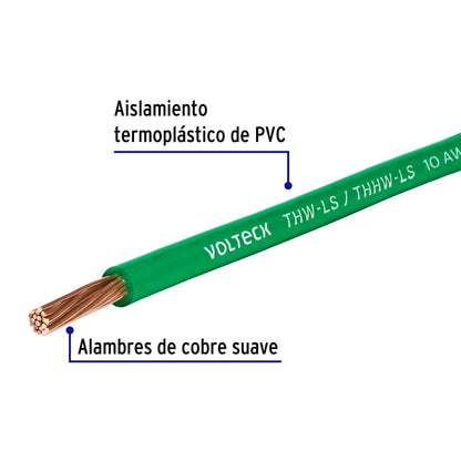 Metro de cable THHW-LS 10 AWG verde en carrete de 500 m CAB-10V-500 40122 MM2