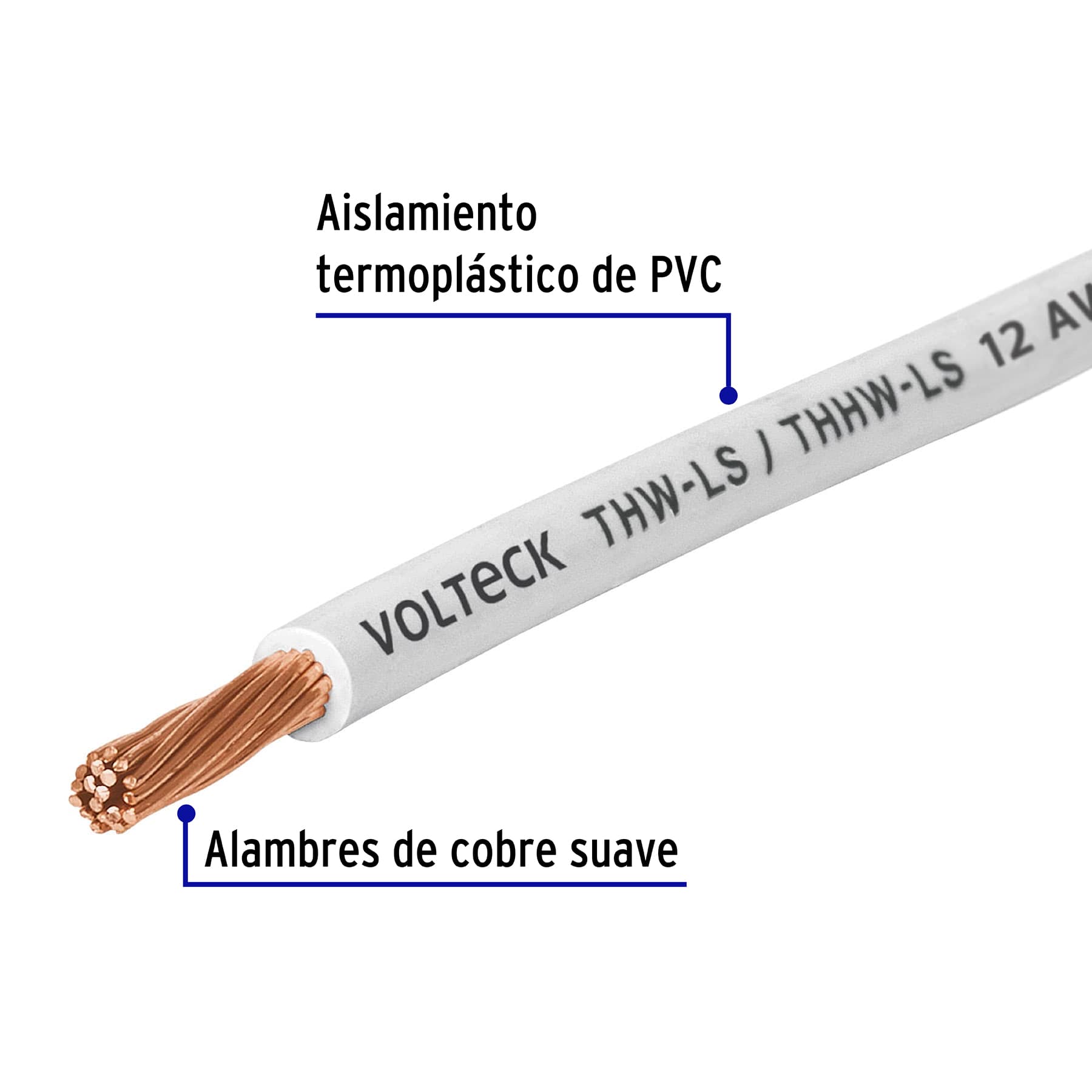 Carrete con 20 m de cable THHW-LS 12 AWG blanco, Volteck CAB-12B-20 40146 MM1