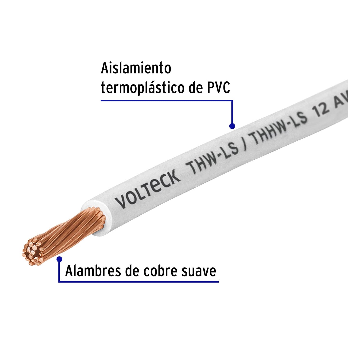 Rollo de 100 m de cable THHW-LS 12 AWG blanco, Volteck CAB-12B 46056 MM2