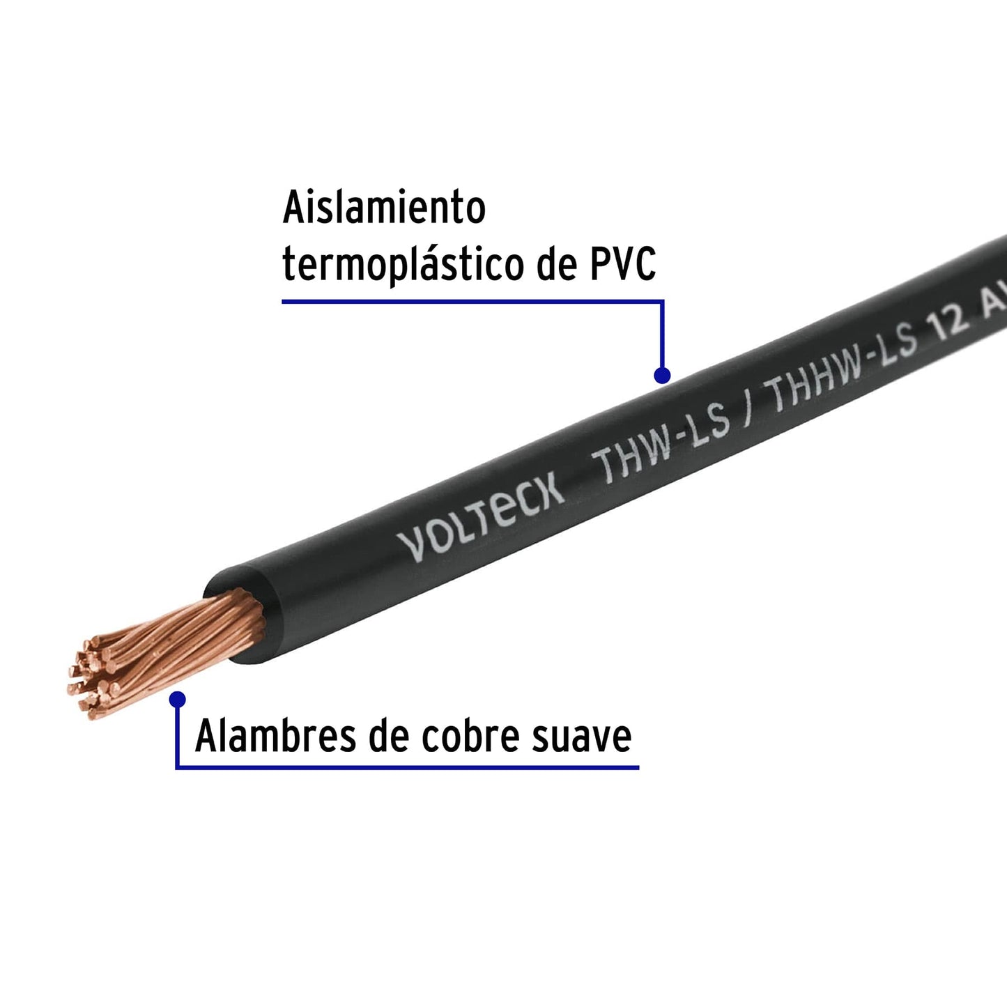 Metro de cable THHW-LS 12 AWG negro en carrete de 500 m CAB-12N-500 40117 MM2