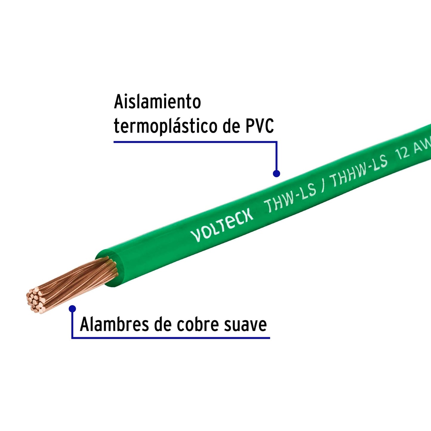 Metro de cable THHW-LS 12 AWG verde en carrete de 500 m CAB-12V-500 40121 MM2