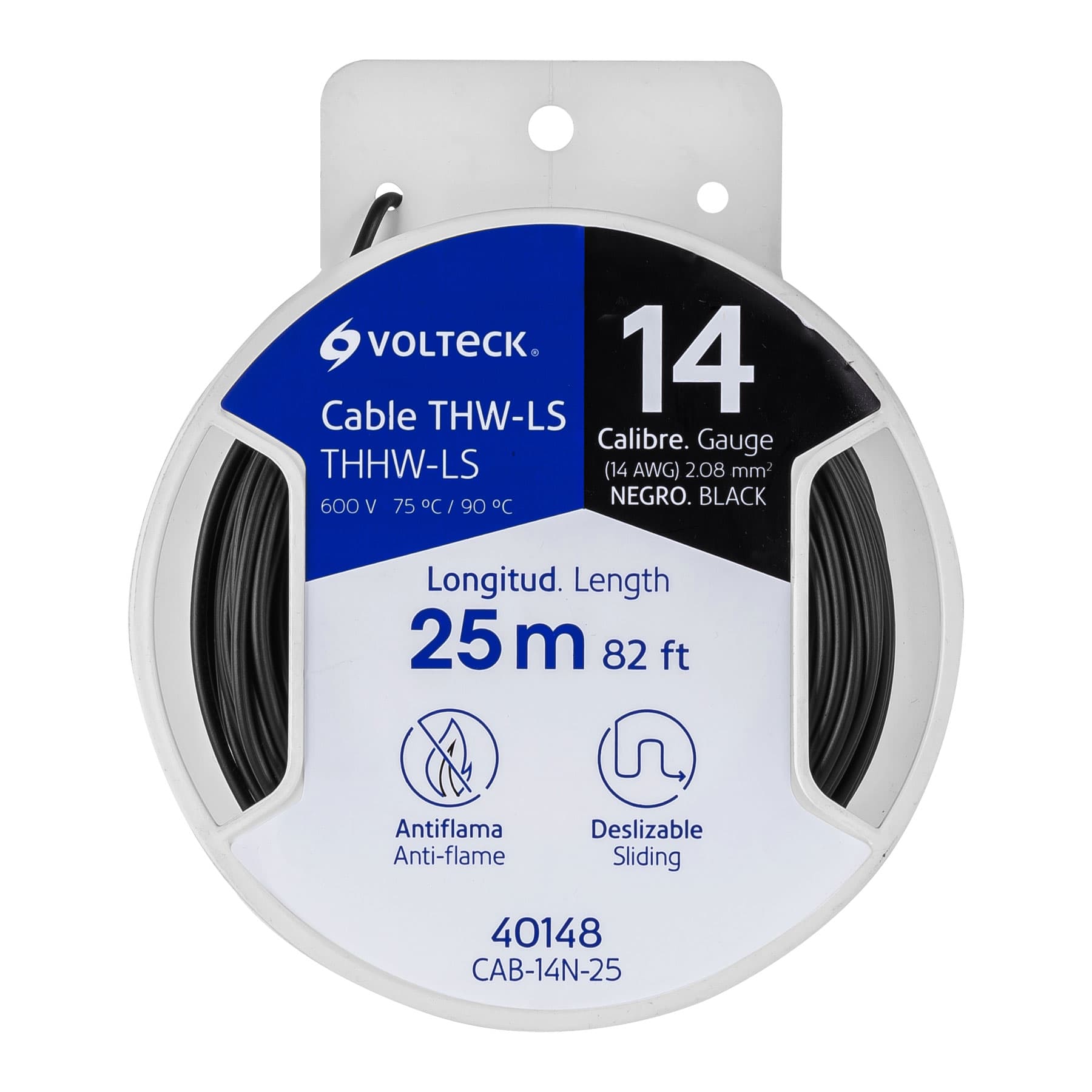 Carrete con 25 m de cable THHW-LS 14 AWG negro, Volteck CAB-14N-25 40148 MM1