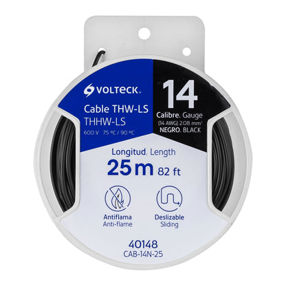 Carrete con 25 m de cable THHW-LS 14 AWG negro, Volteck CAB-14N-25 40148 MM1