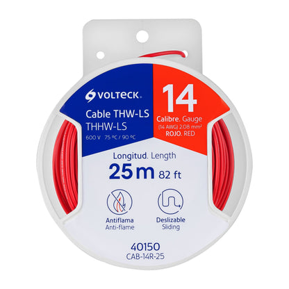 Carrete con 25 m de cable THHW-LS 14 AWG rojo, Volteck CAB-14R-25 40150 MM1