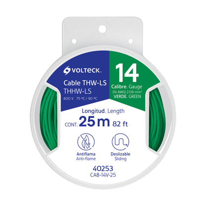 Carrete con 25 m de cable THHW-LS 14 AWG verde, Volteck CAB-14V-25 40253 MM1