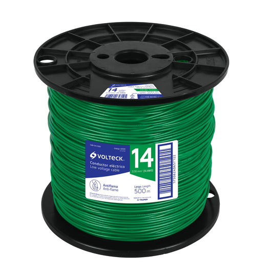 Metro de cable THHW-LS 14 AWG verde en carrete de 500 m CAB-14V-500 40120 MM2