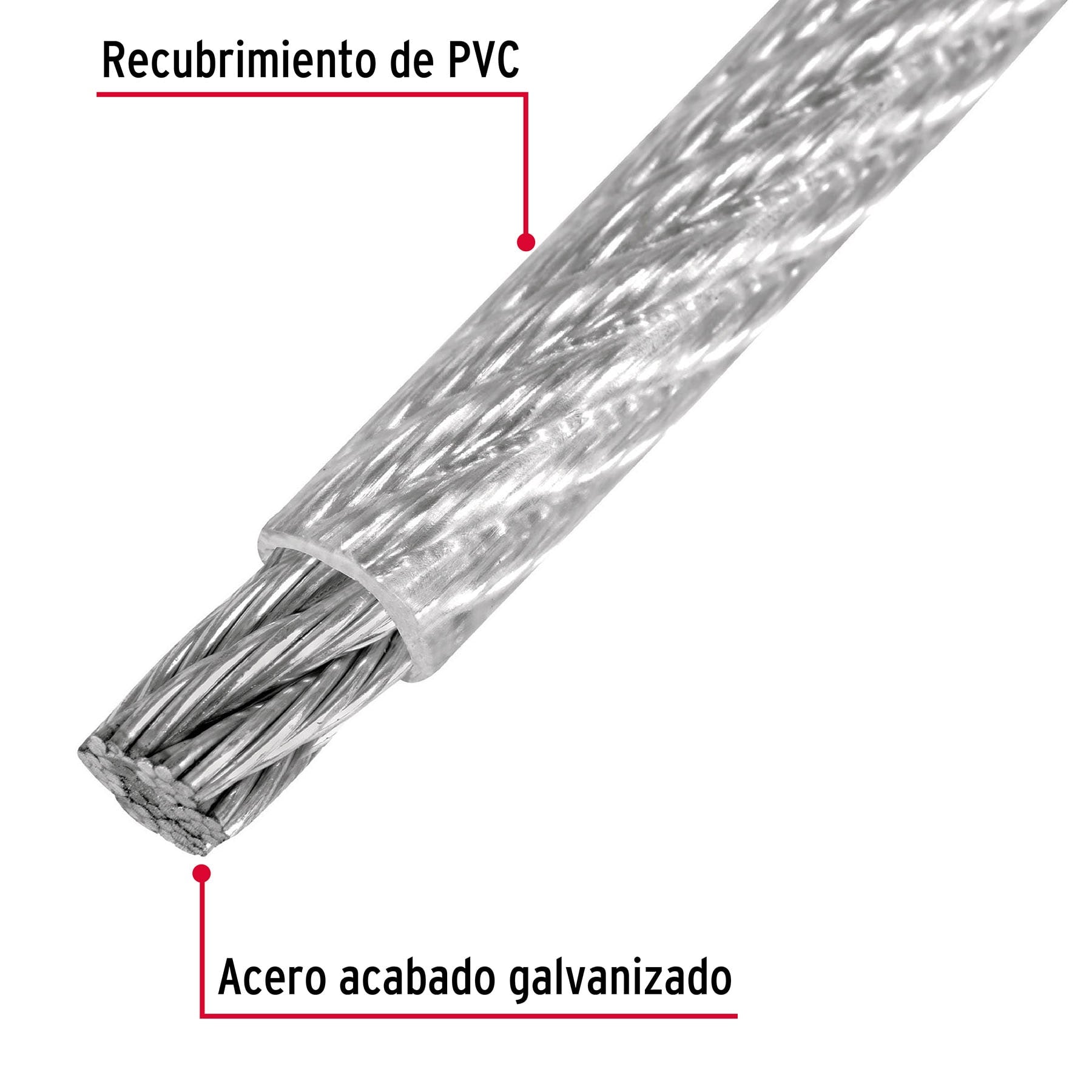 Metro de cable rígido 3/16' acero 7x7 recubierto PVC, 300 m CAB-3/16RX3 48807 MM00