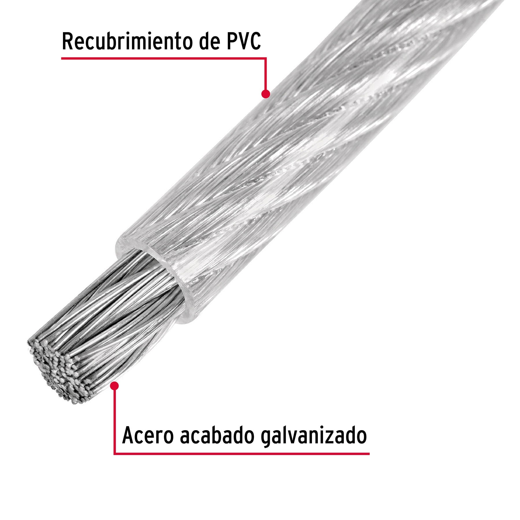 Metro de cable rígido 3/32' acero 7x7 recubierto PVC, 300 m CAB-3/32RX3 48805 MM00