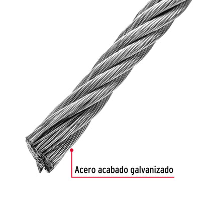 Metro de cable rígido 3/8' de acero 7x7 hilos, 75 m, Fiero CAB-3/8R 48814 MM00