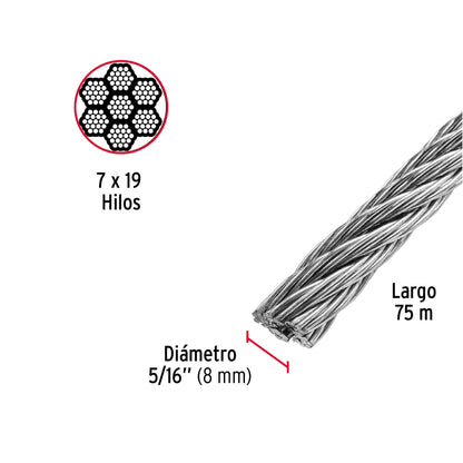 Metro de cable flexible 5/16' de acero 7x19 hilos, 75 m CAB-5/16F 48816 MM00