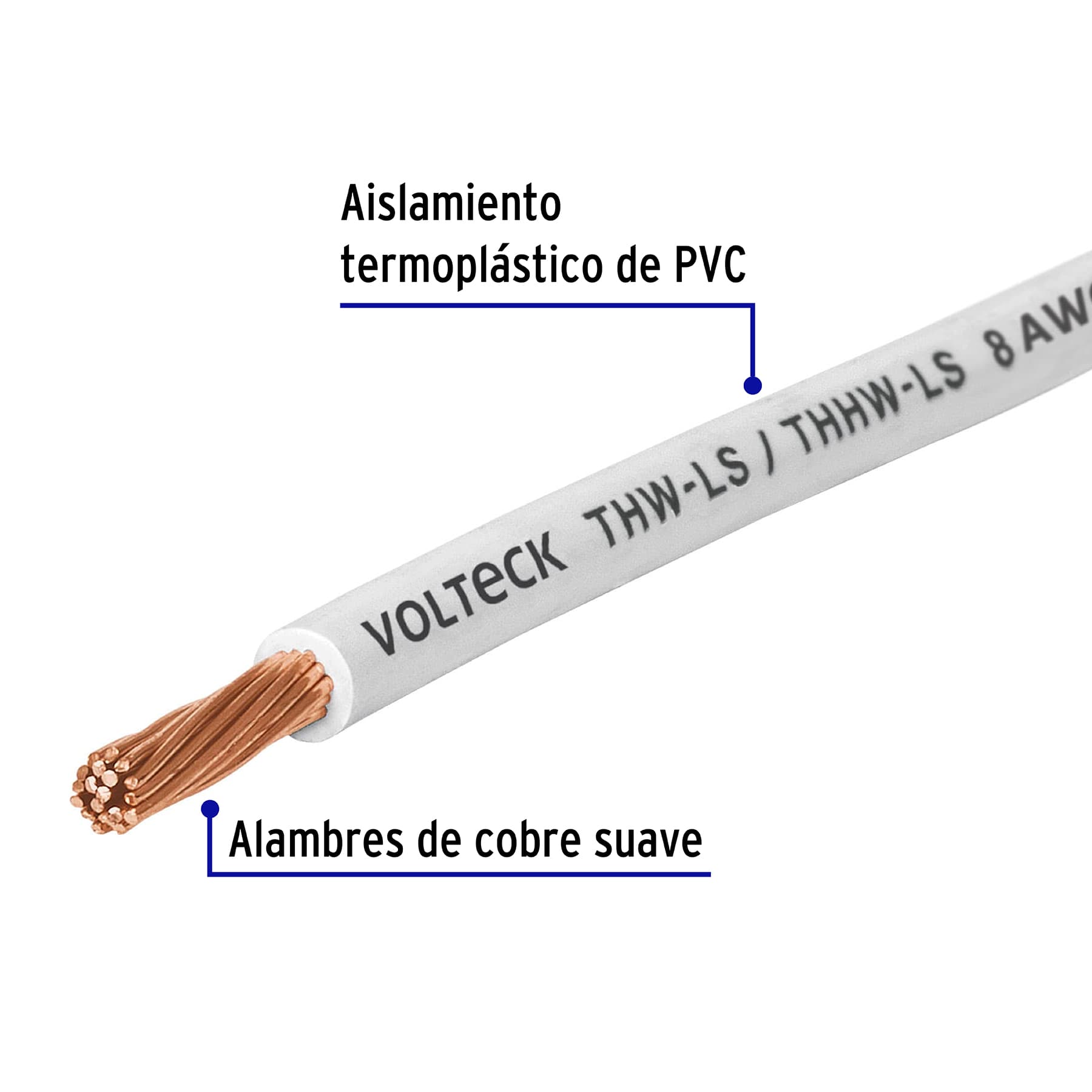 Metro de cable THHW-LS 8 AWG blanco en carrete de 500 m CAB-8B-500 40115 MM2