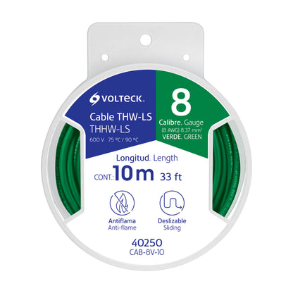 Carrete con 10 m de cable THHW-LS 8 AWG verde, Volteck CAB-8V-10 40250 MM1