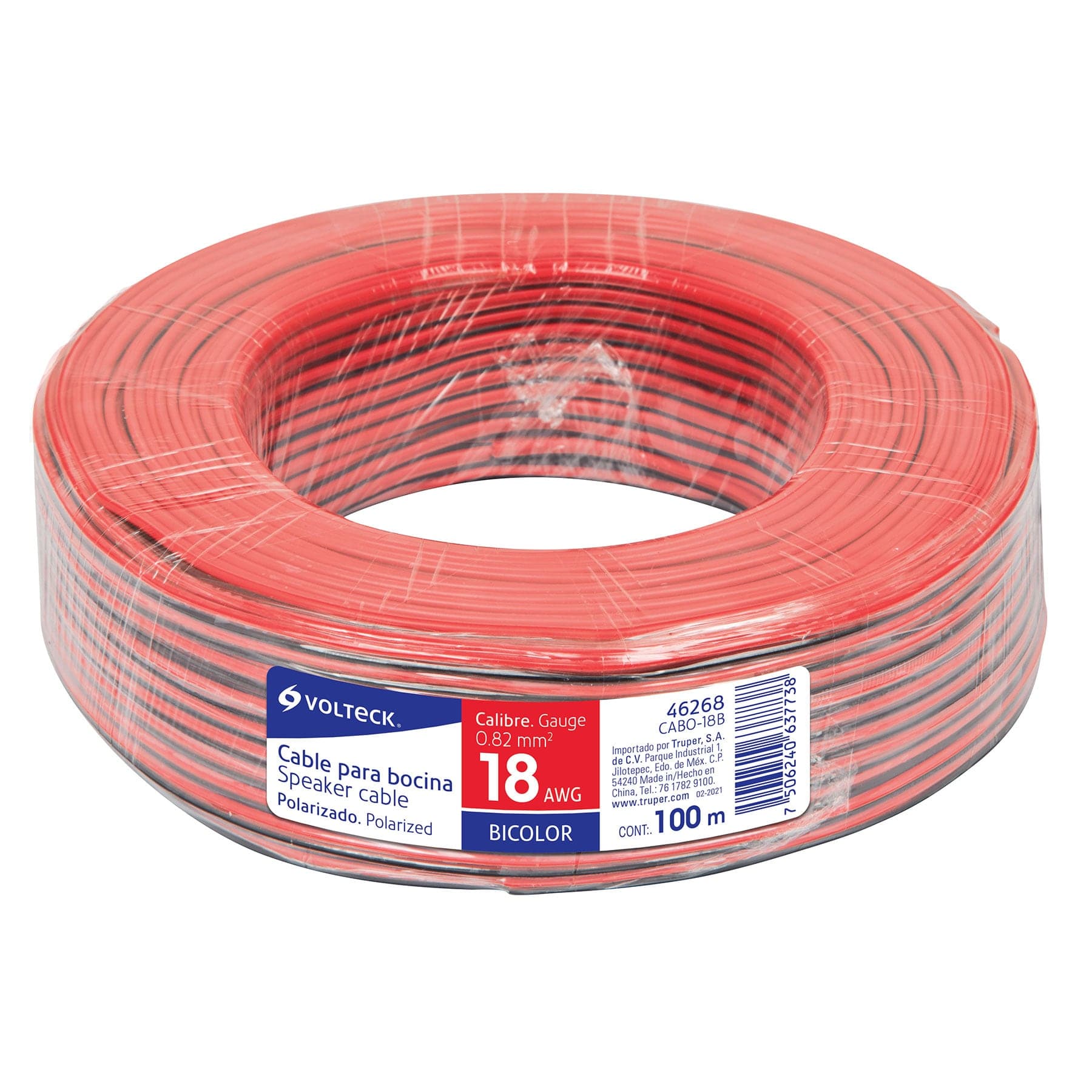 Rollo de 100 m de cable polarizado bicolor p/bocina 18 AWG CABO-18B 46268 MM00