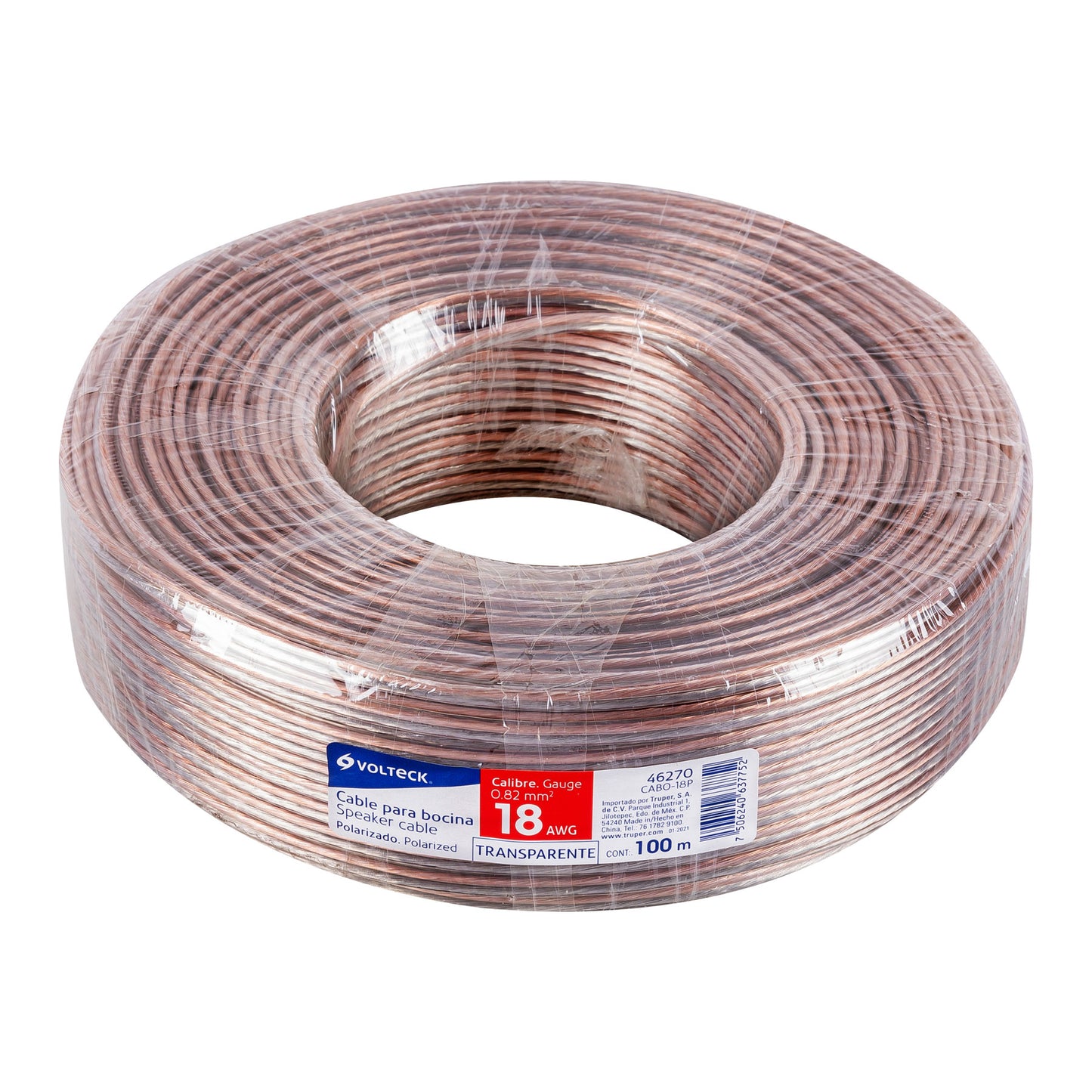 Rollo de 100 m cable polarizado transparente p/bocina 18 AWG CABO-18P 46270 MM00