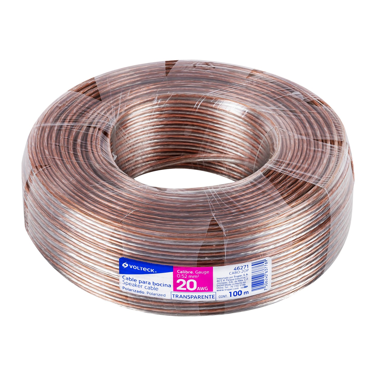 Rollo de 100 m cable polarizado transparente p/bocina 20 AWG CABO-20P 46271 MM00