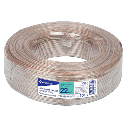 Rollo de 100 m cable polarizado transparente p/bocina 22 AWG CABO-22P 46265 MM00