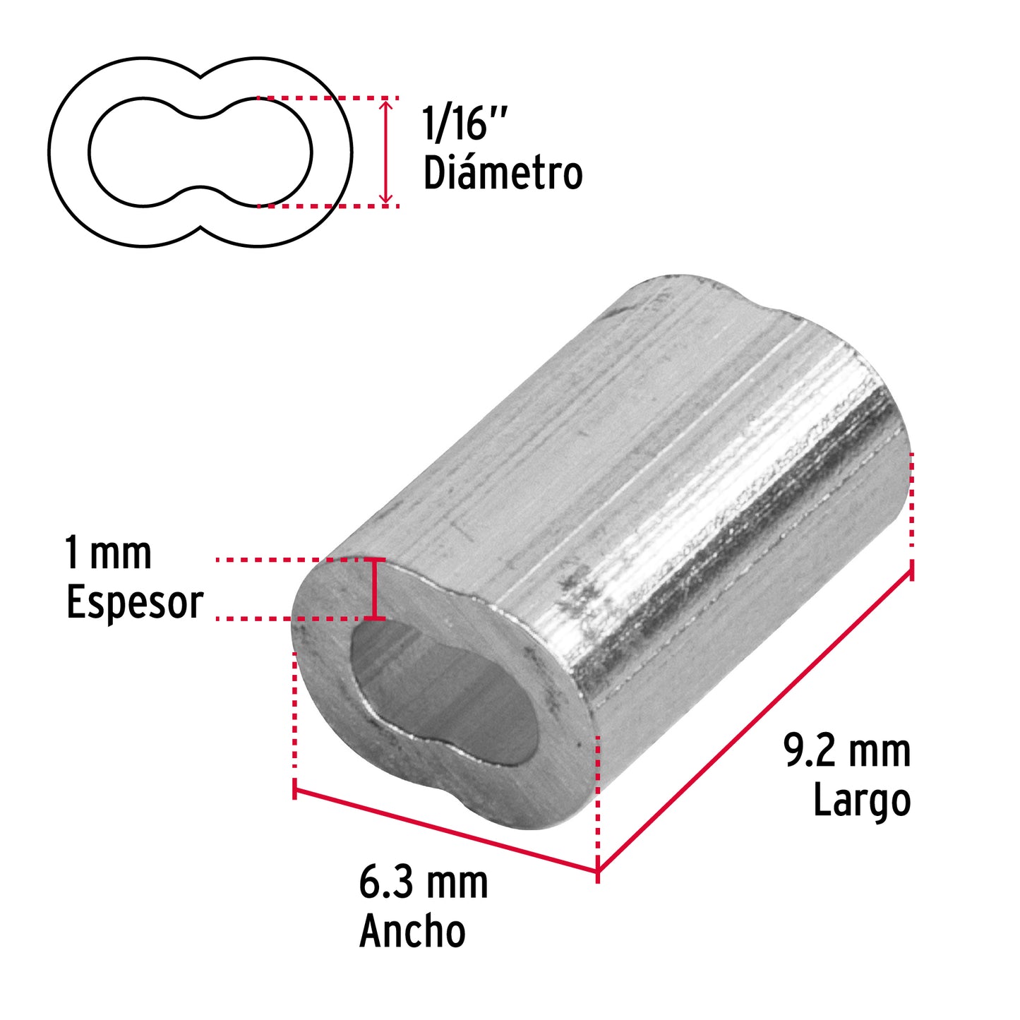 Bolsa con 50 casquillos dobles de aluminio, 1/16', Fiero CAD-1/16 48363 MM00