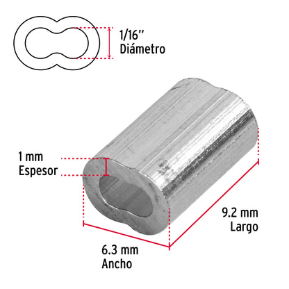 Bolsa con 50 casquillos dobles de aluminio, 1/16', Fiero CAD-1/16 48363 MM00