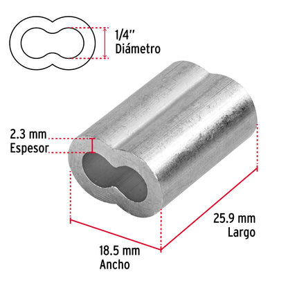 Bolsa con 50 casquillos dobles de aluminio, 1/4', Fiero CAD-1/4 48367 MM00