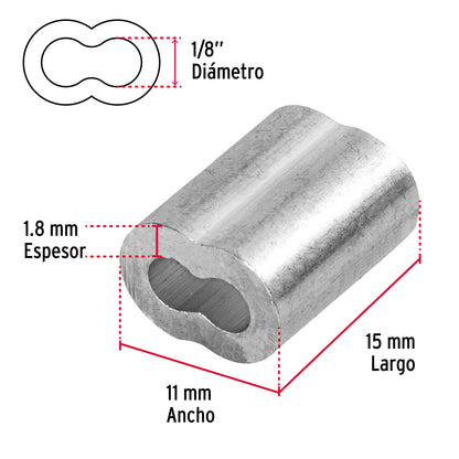 Bolsa con 50 casquillos dobles de aluminio, 1/8', Fiero CAD-1/8 48365 MM00