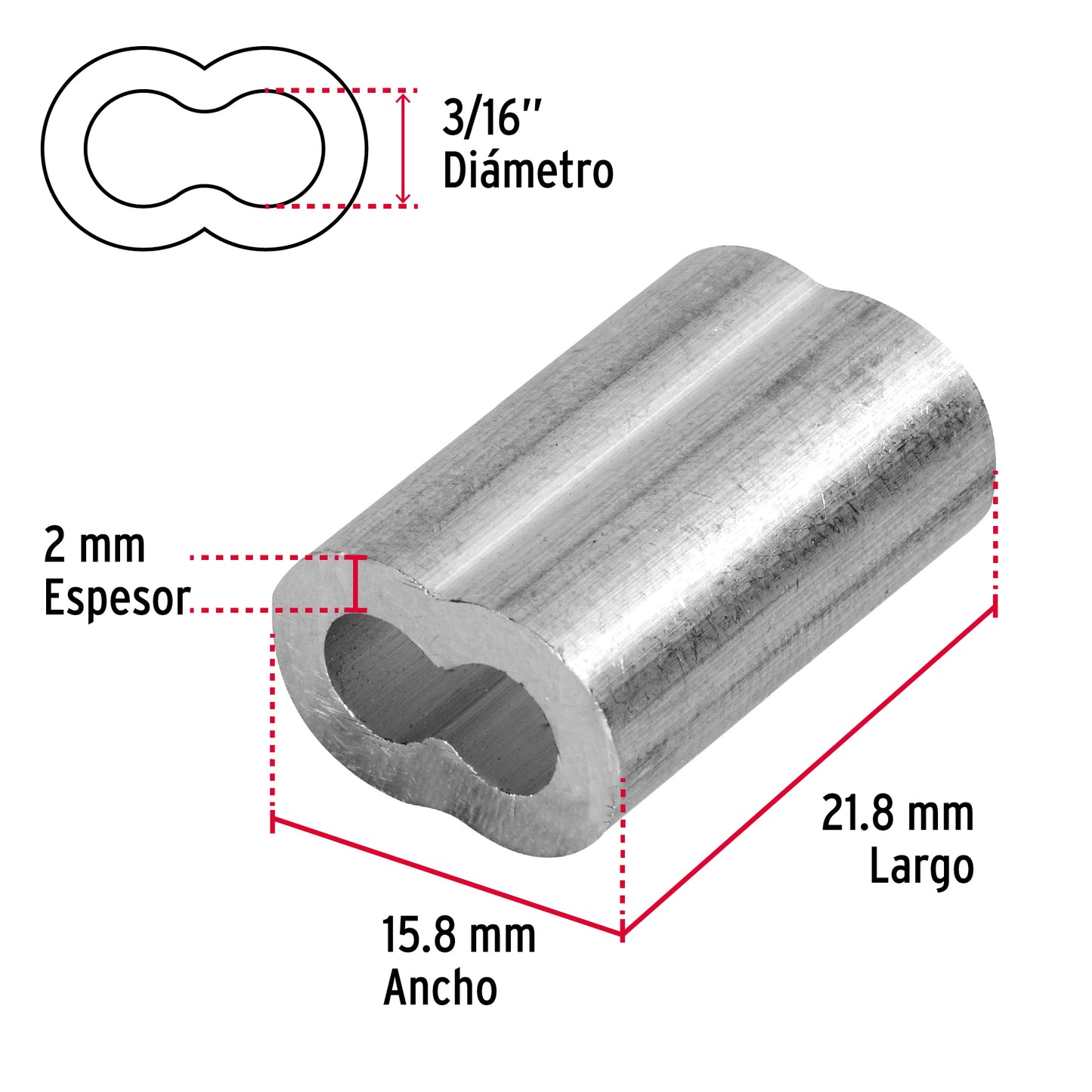 Bolsa con 50 casquillos dobles de aluminio, 3/16', Fiero CAD-3/16 48366 MM00