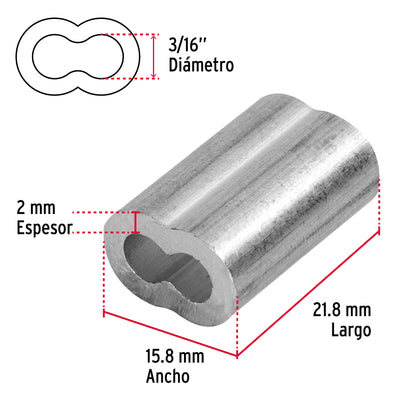 Bolsa con 50 casquillos dobles de aluminio, 3/16', Fiero CAD-3/16 48366 MM00