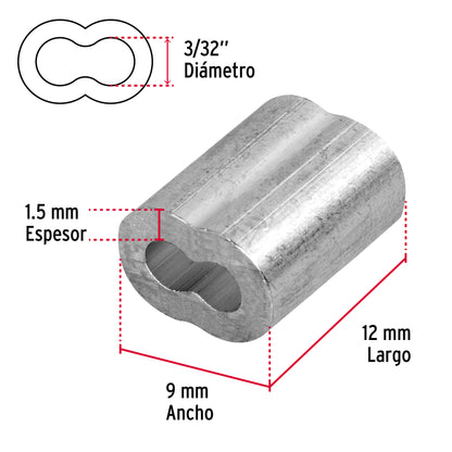 Bolsa con 50 casquillos dobles de aluminio, 3/32', Fiero CAD-3/32 48364 MM00