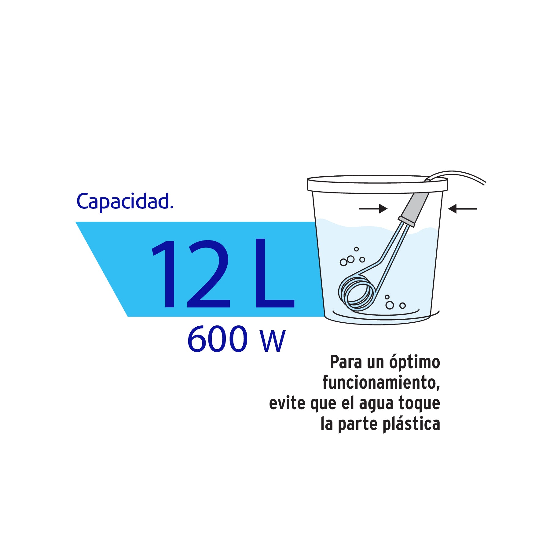 Calentador de inmersión p/agua #3 de 12 L, 600 W, Volteck CAGU-3 46305 MM0