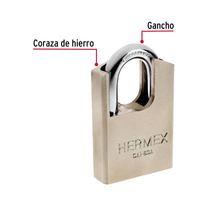 Candado de acero, máxima seguridad, 60mm, llave anti-ganzúa CAI-60A 43335 MM0