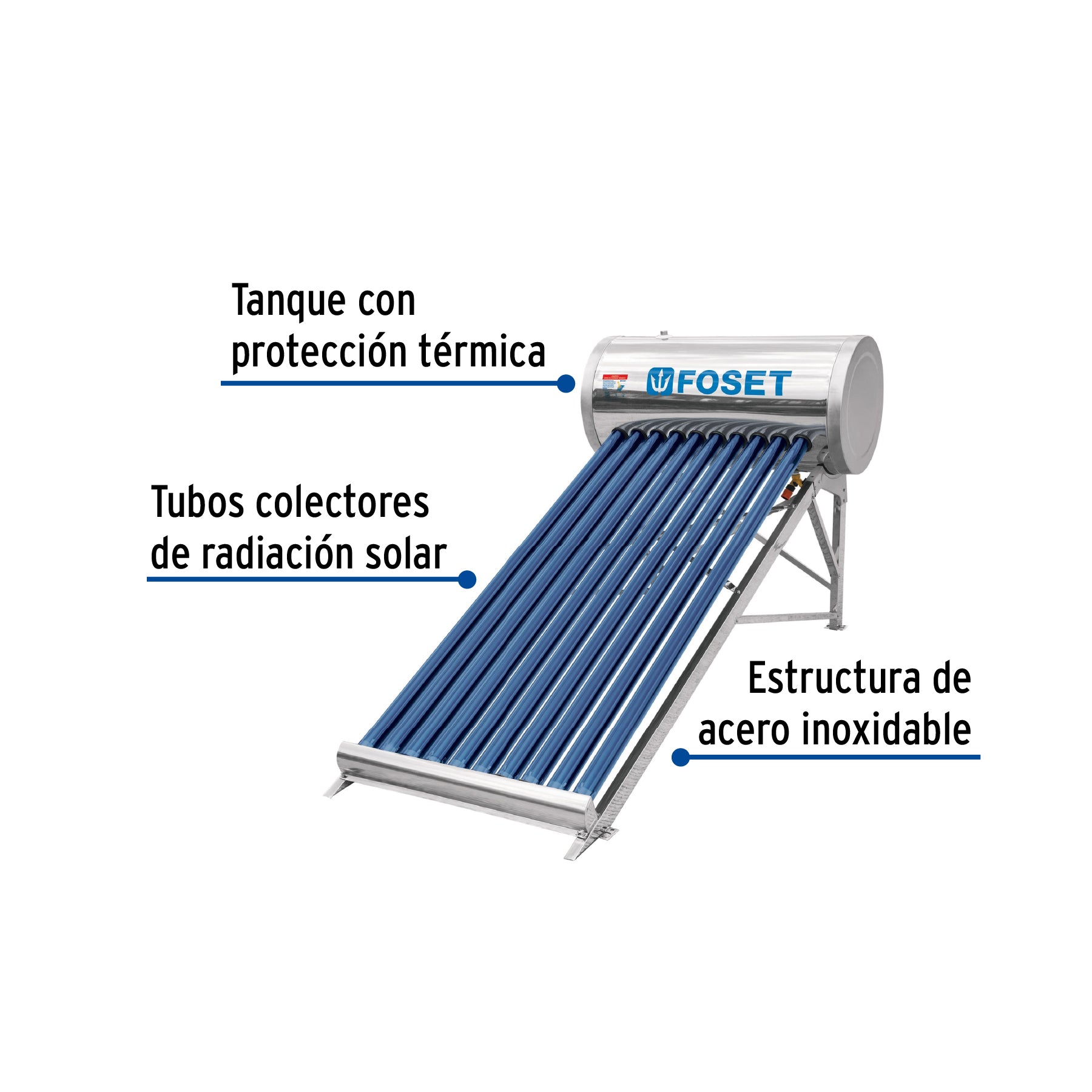 Calentador solar de agua 10 tubos, 130L, 3 personas, Foset CALE-10S 45270 MM00