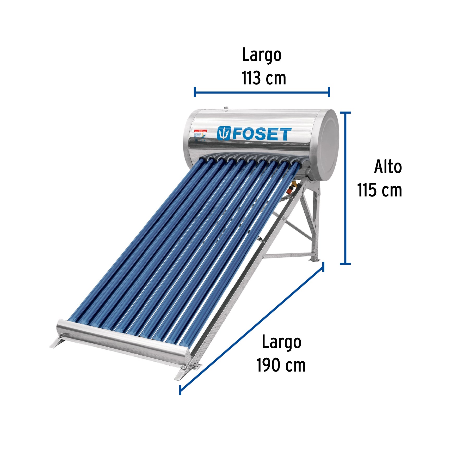 Calentador solar de agua 10 tubos, 130L, 3 personas, Foset CALE-10S 45270 MM00