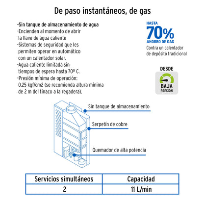 Calentador instantáneo, 11L, 2 servicios, gas natural, Foset CALE-11I-N 47353 MM00