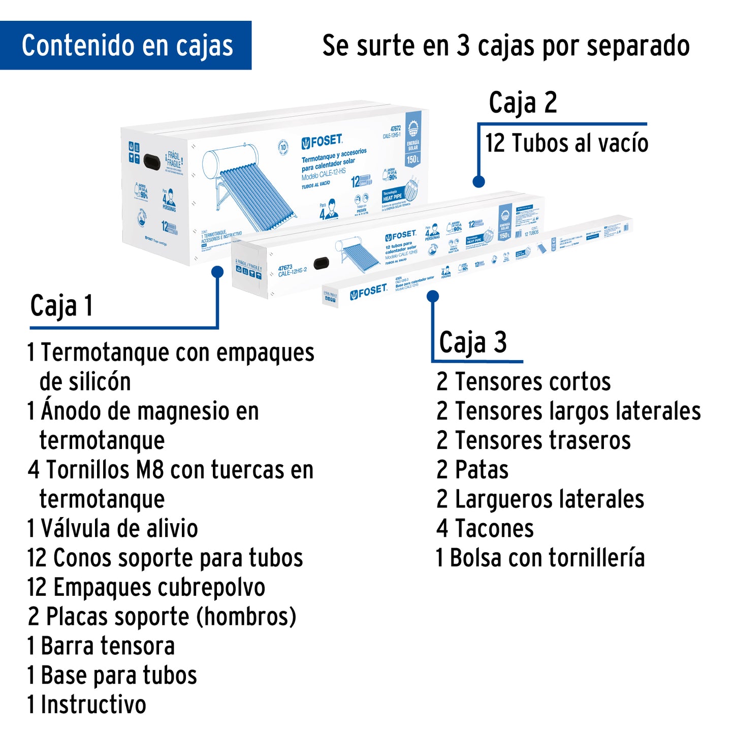 Calentador solar HeatPipe, 12 tubos, 150L, 4 personas, Foset CALE-12HS 49965 MM00