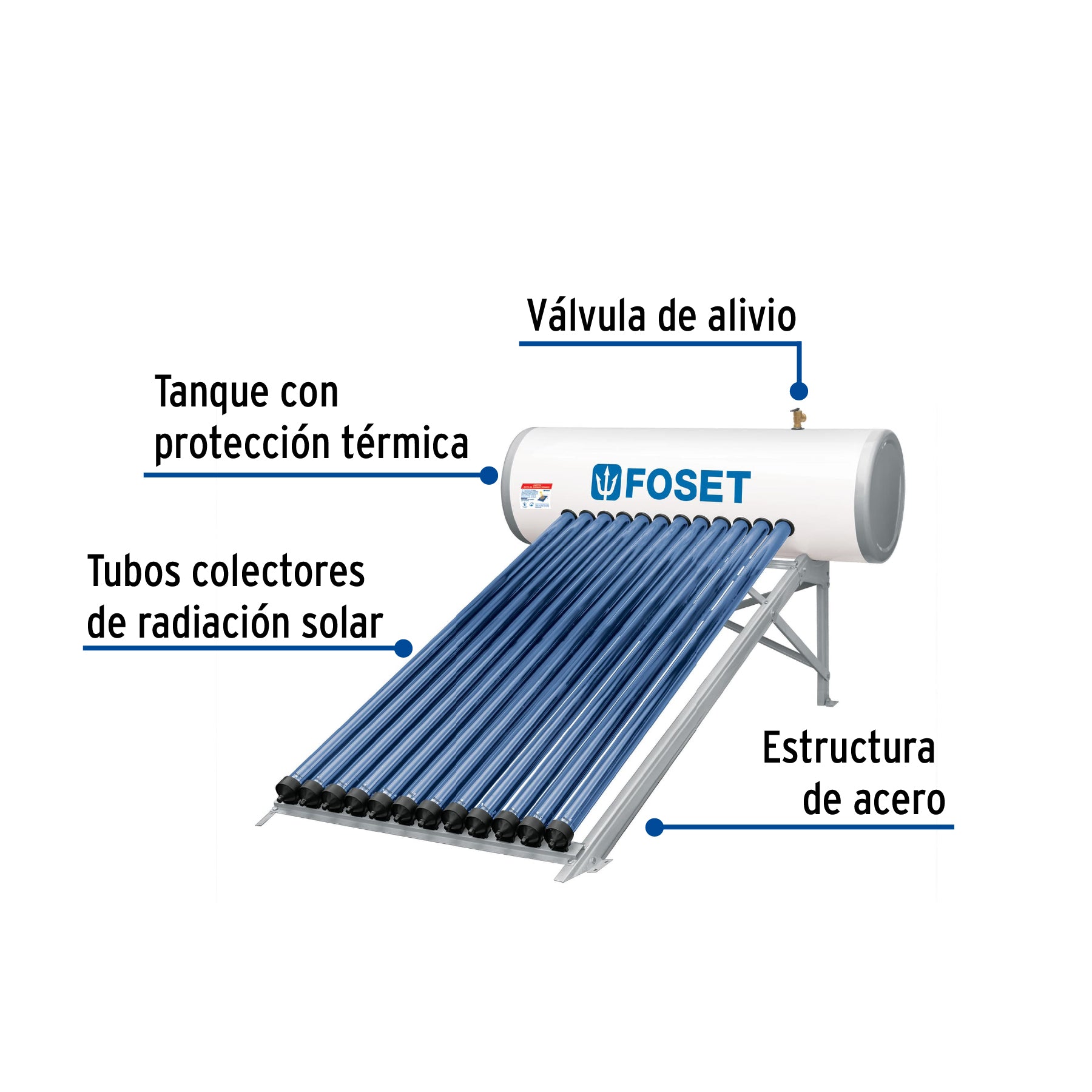 Calentador solar HeatPipe, 12 tubos, 150L, 4 personas, Foset CALE-12HS 49965 MM00