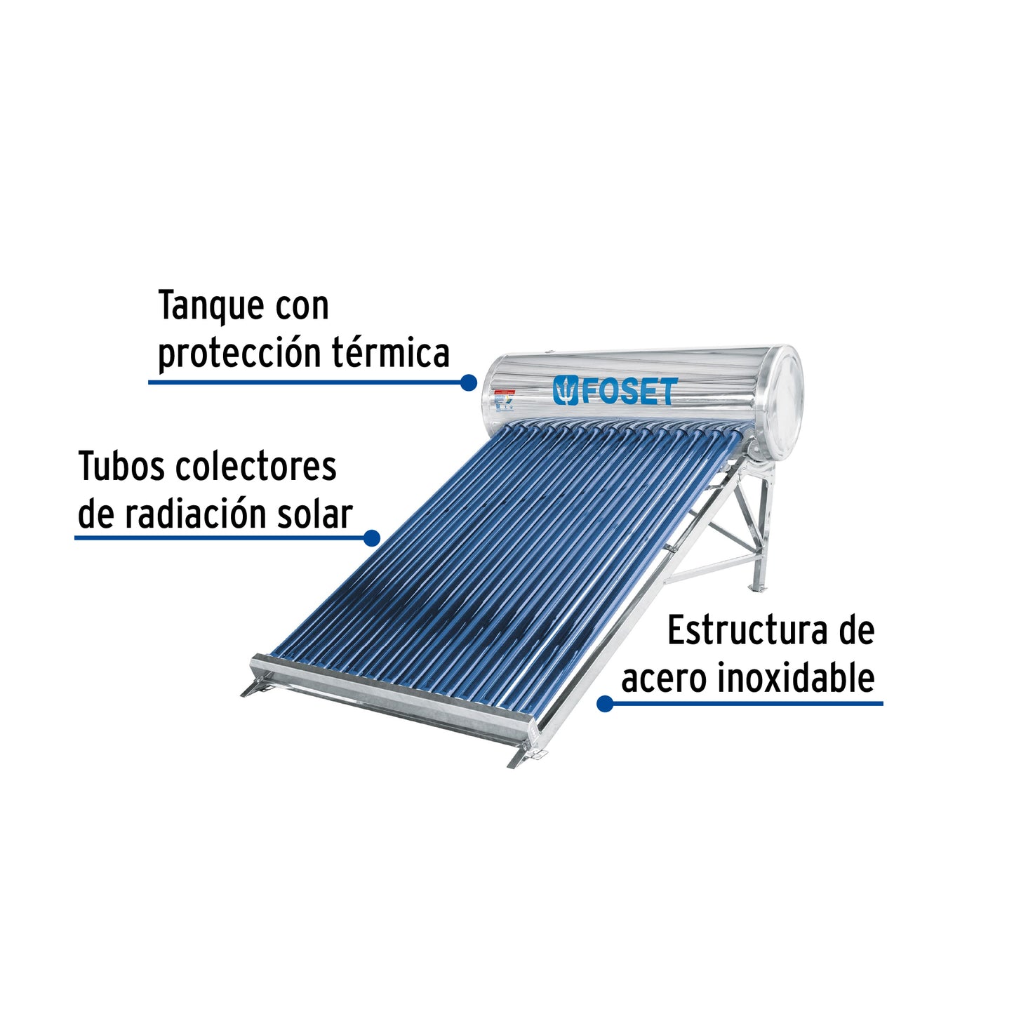 Calentador solar de agua, 15 tubos, 195L, 5 personas, Foset CALE-15S 45272 MM00