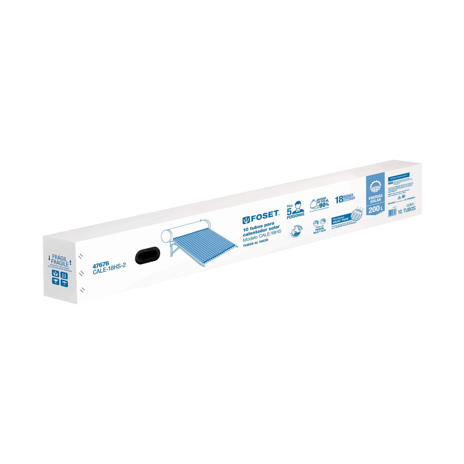 Caja con 10 tubos de vidrio heat pipe para CALE-18HS, Foset CALE-18HS-2 47676 MM00